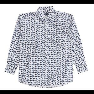 Men’s Big and Tall Size 5X White with Blue Paisley Knockout Long Sleeve Shirt